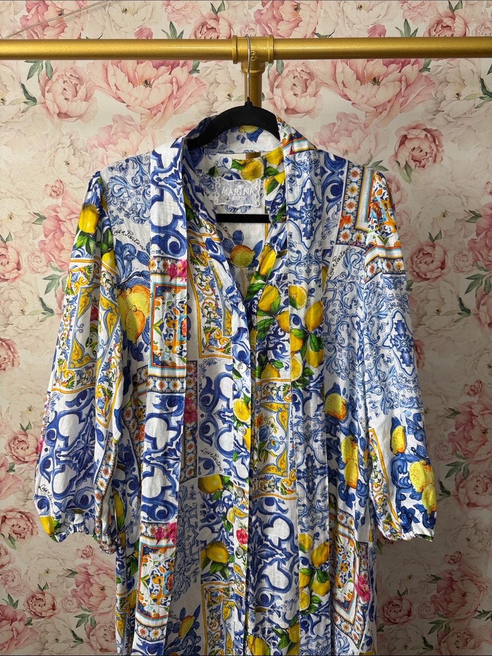 EUC Marina St Barth POSITANO DRESS NEREA Lemons 100% Linen $675 - Picture 3 of 6